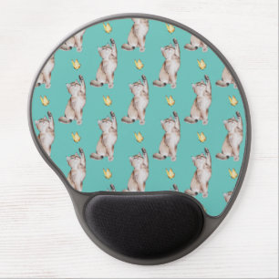 Cat Reaching For Yellow Butterfly on Light Teal Gel Mouse Pad