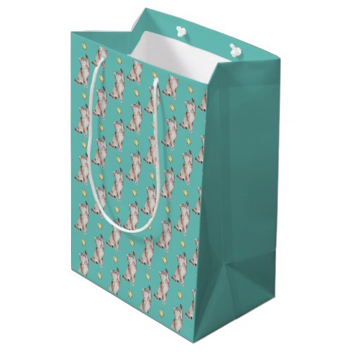 Cat Reaching For Yellow Butterfly on Light Teal Medium Gift Bag