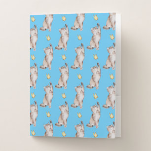 Cat Reaching For Yellow Butterfly on Sky Blue Pocket Folder