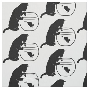Cat Reaching into Fishbowl in Silhouette Fabric