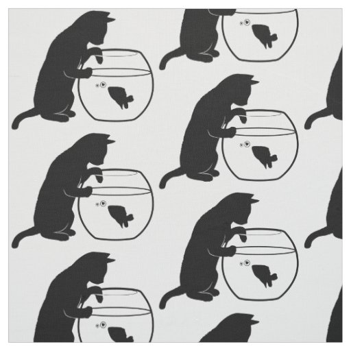 Cat Reaching into Fishbowl in Silhouette Fabric