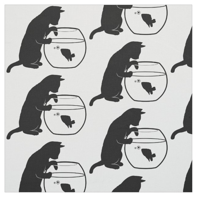 Cat Reaching into Fishbowl in Silhouette Fabric (Swatch)