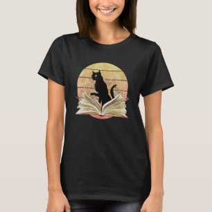 Cat read book sunset books and cats T-Shirt