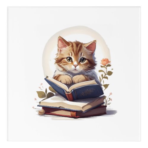 Cat reading a book acrylic print