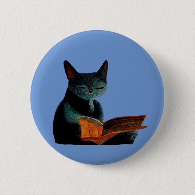 Cat reading a book button (Front)