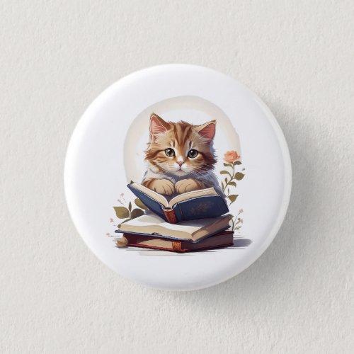 Cat reading a book button