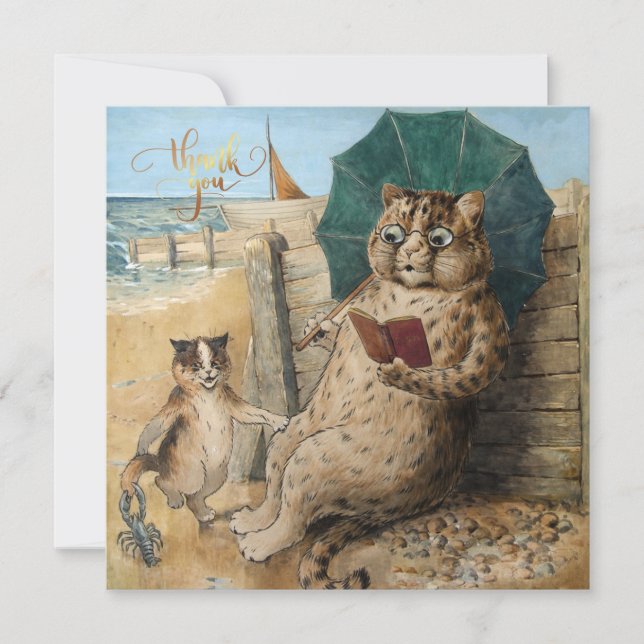 Cat Reading a Book by Louis Wain    Thank You Card (Front)