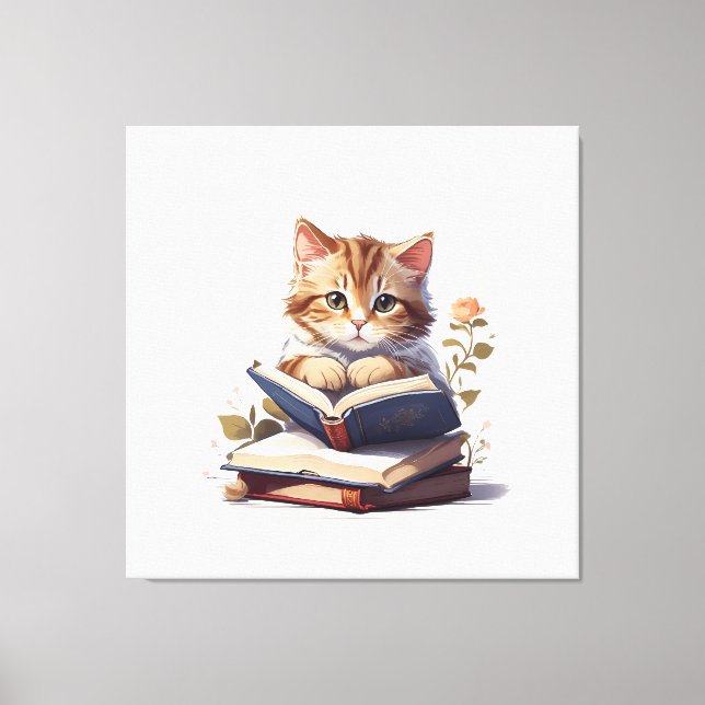 Cat reading a book canvas print (Front)