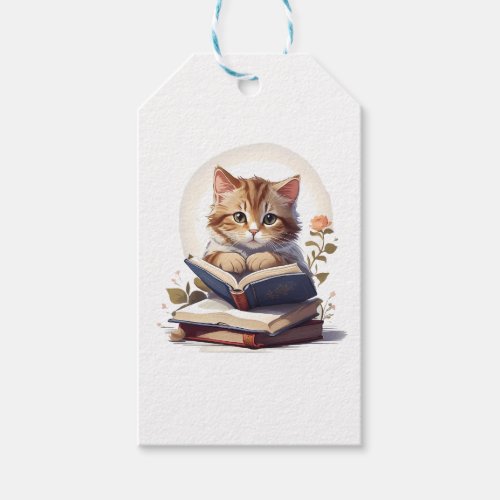 Cat reading a book gift tags