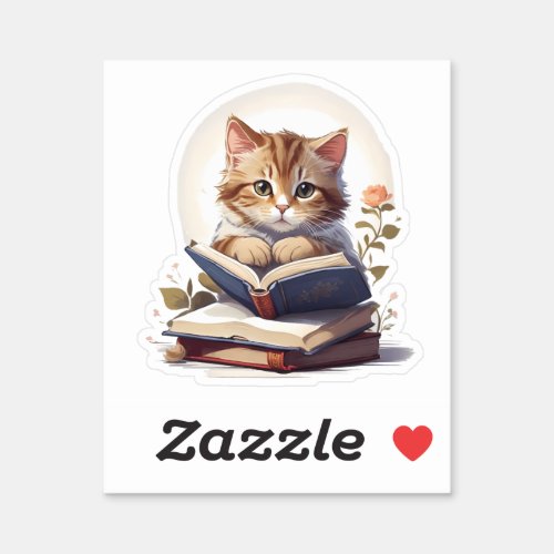 Cat reading a book sticker