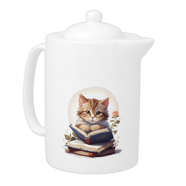 Cat reading a book teapot (Left)