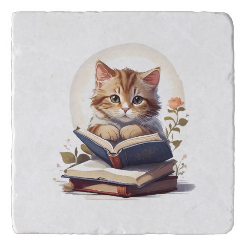 Cat reading a book trivet