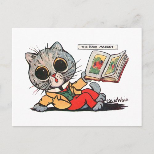 Cat reading a Picture book Louis Wain Postcard