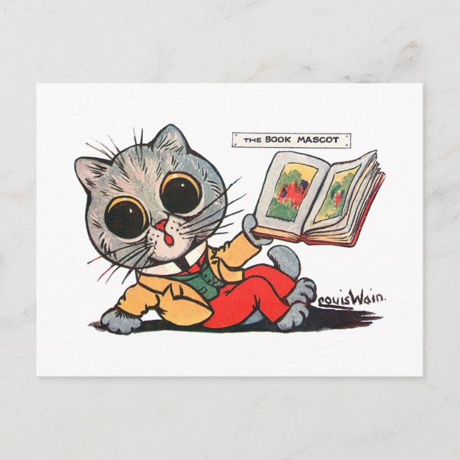 Cat reading a Picture book, Louis Wain Postcard (Front)