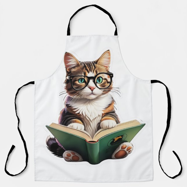 Cat Reading Book  Apron (Front)