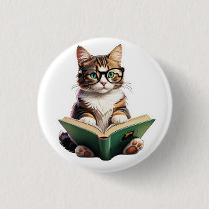 Cat Reading Book Button