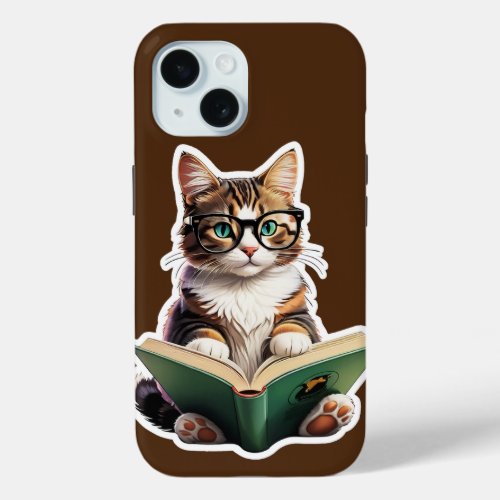 Cat Reading Book  iPhone 15 Case