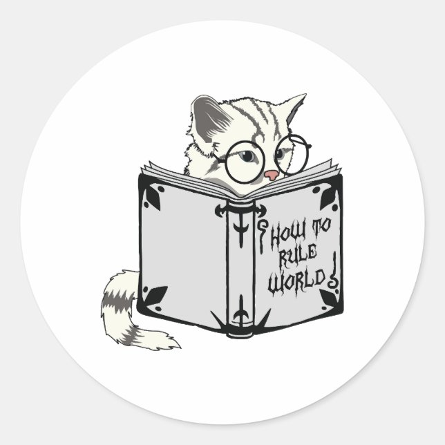 Cat Reading Book  Classic Round Sticker (Front)