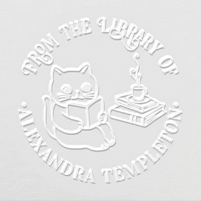 Cat Reading Book, Coffee Library Book Name Embosser (Design)