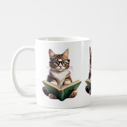 Cat Reading Book  Coffee Mug
