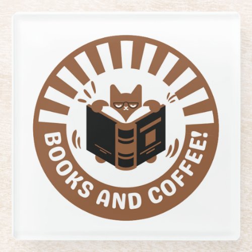 Cat reading book coffee  reading glass coaster