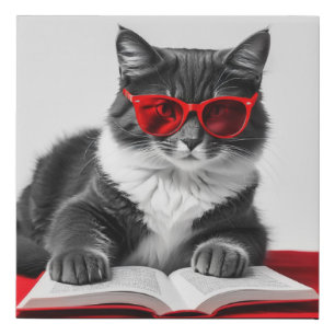Cat Reading Book Faux Canvas Print
