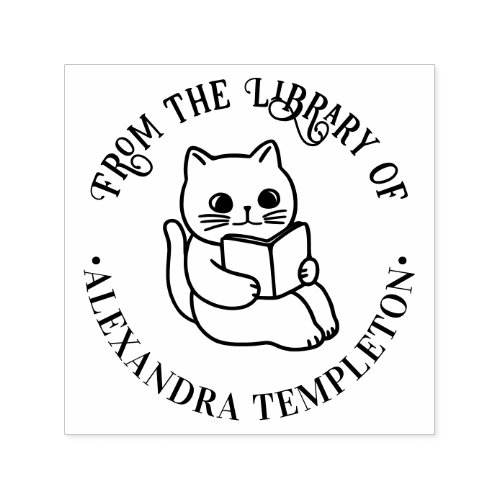Cat Reading Book âœFrom the Library ofâ Name Self_inking Stamp
