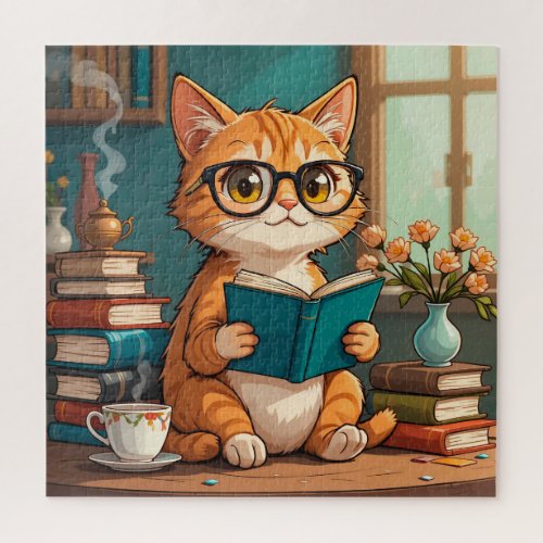 🐱 Cat Reading Book Jigsaw Puzzle Cute Gift ✨