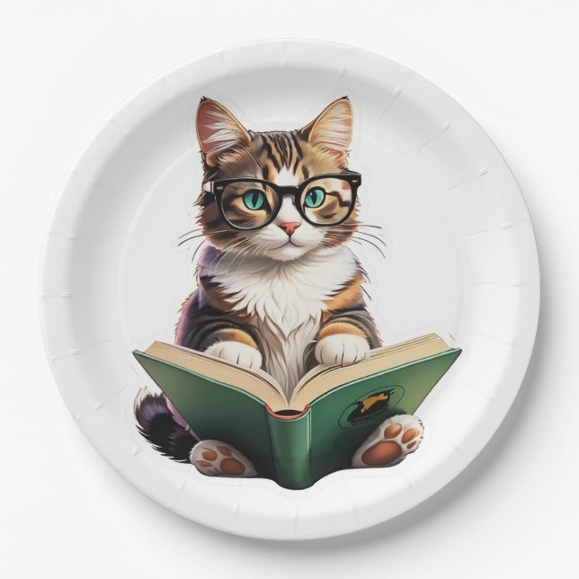 Cat Reading Book  Paper Plates (Front)