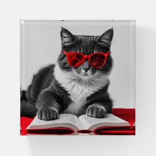 Cat Reading Book Paperweight