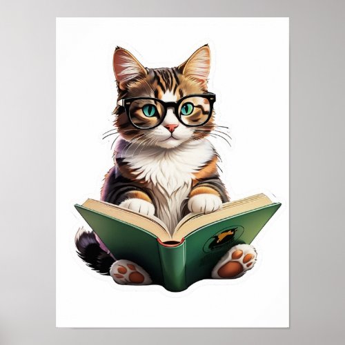 Cat Reading Book  Poster