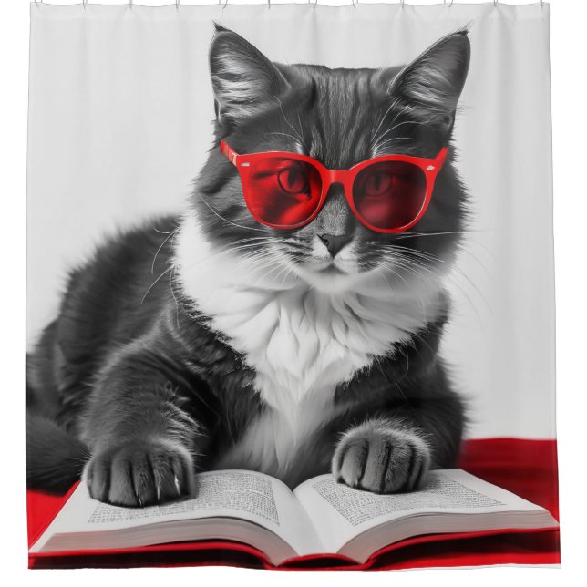 Cat Reading Book Shower Curtain (Front)