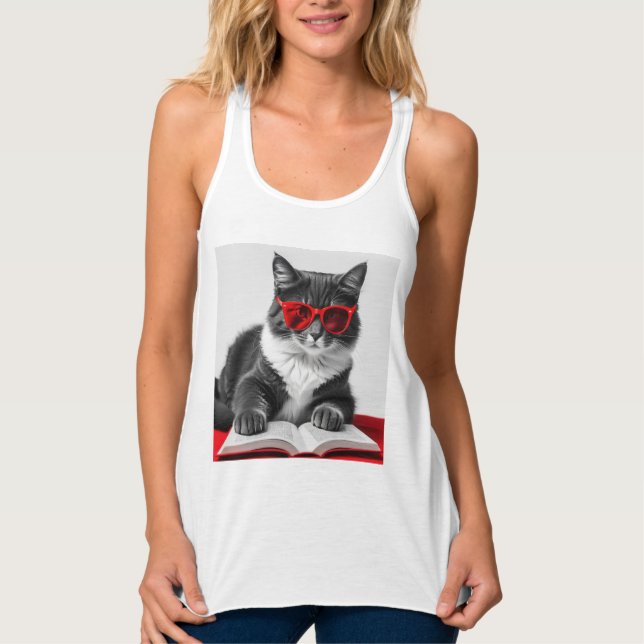 Cat Reading Book Tank Top (Front)