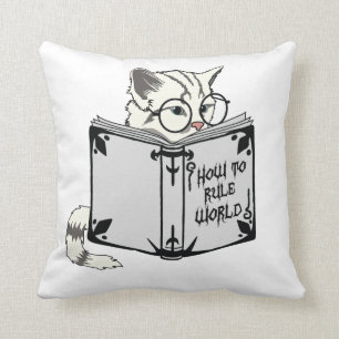 Cat Reading Book Throw Pillow