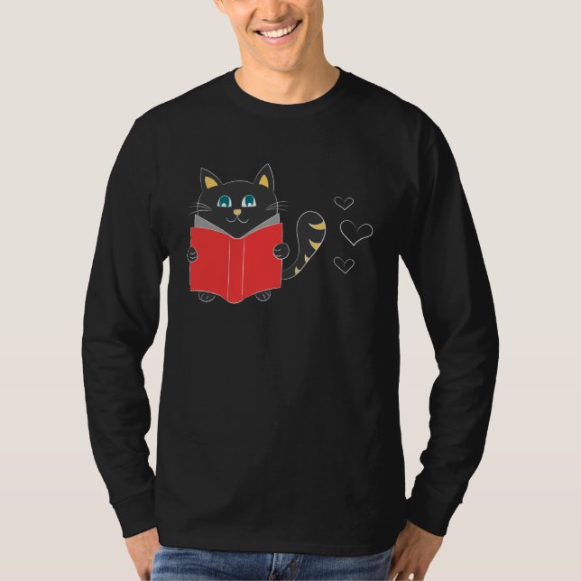 Cat reading cat animal love cat friend T-Shirt (Front)