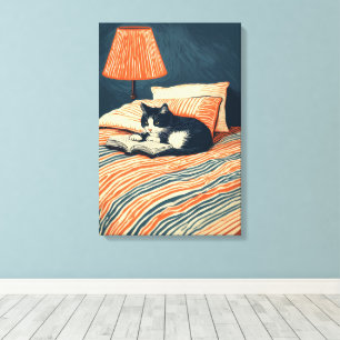 cat reading in bed canvas print