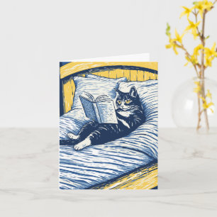 cat reading in bed card