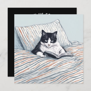 cat reading in bed invitation