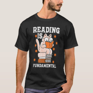 Cat Reading Is Fundamental Geeky Bookworm Poetry L T-Shirt