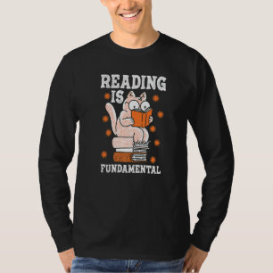 Cat Reading Is Fundamental Geeky Bookworm Poetry L T-Shirt