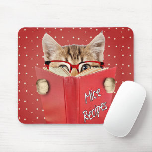 Cat Reading Mice Recipe Book Mouse Pad