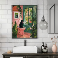 Cat Reading Newspaper - Cool Bathroom Poster