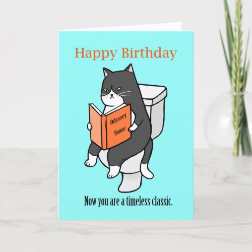 Cat Reading on Toilet book Lover Funny Birthday  Thank You Card