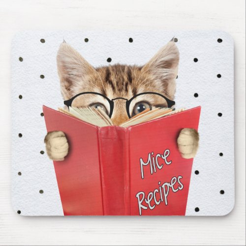 Cat Reading Recipe Book Mouse Pad