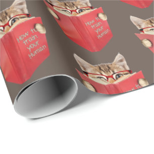 Cat Reading Red Book on Brown Wrapping Paper