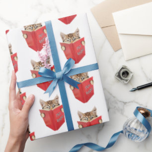Cat Reading Red Book Wrapping Paper