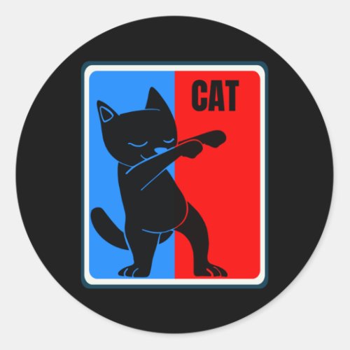 Cat Red and Blue Sports Logo Classic Round Sticker