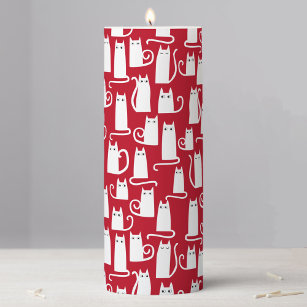Cat Red and White Pattern Pillar Candle