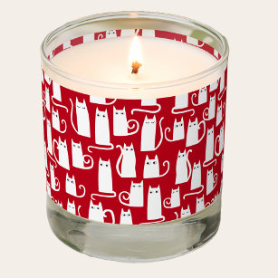 Cat Red and White Pattern Scented Candle