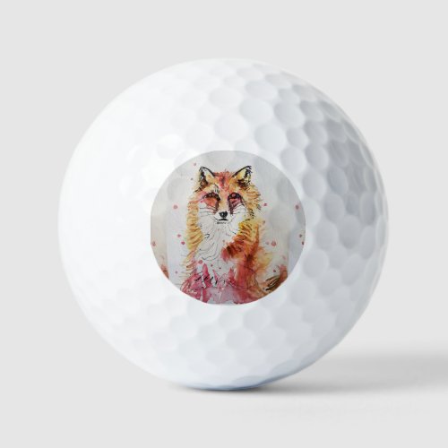 Cat Red Fox Watercolor Dad father Golf Balls
